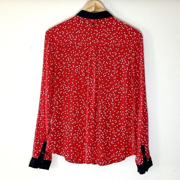 Anthropologie Maeve sz 6 Button Down Polka Dot Blouse Shirt Navy Red Long Sleev - Picture 11 of 14